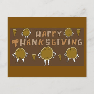 Grappige Happy Thanksgiving Cartoon Pumpkin Pies Feestdagenkaart