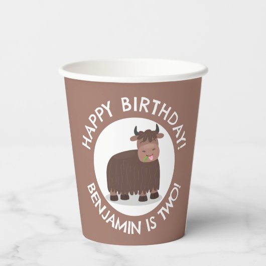Grappige Happy Yak gepersonaliseerde cartoon Verja Papieren Bekers (Achterkant)