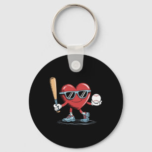 Grappige Hart Baseball Speler Valentijnsdag Kind B Sleutelhanger