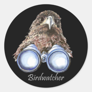Grappige havik vogelspotten met verrekijker dier k ronde sticker
