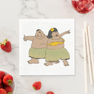 Grappige Hawaïaanse Hula Dansers Cartoon Servet