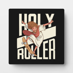 Grappige Heilige Roller Skateboarding Jezus Fotoplaat