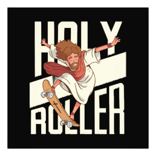 Grappige Heilige Rolletjes Skateboarden Jezus Foto Afdruk