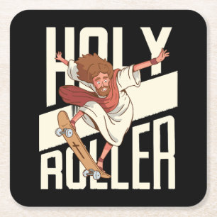 Grappige Heilige Rolletjes Skateboarden Jezus Vierkante Kartonnen Onderzetter
