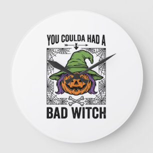 Grappige Heks Funny Halloween Pompoen Heks_1 Grote Klok