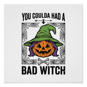 Grappige Heks Funny Halloween Pompoen Heks_1 Perfect Poster