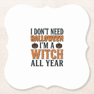 Grappige Heks Het Hele Jaar Halloween Typografie O Kartonnen Onderzetters