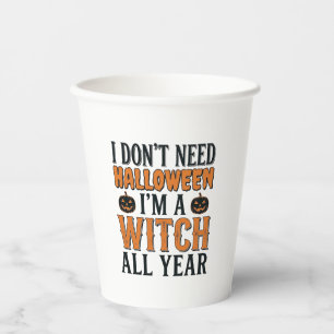 Grappige Heks Het Hele Jaar Halloween Typografie O Papieren Bekers