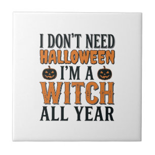 Grappige Heks Het Hele Jaar Halloween Typografie O Tegeltje