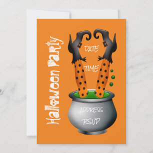 Grappige heks in ketel Halloween-feest Kaart