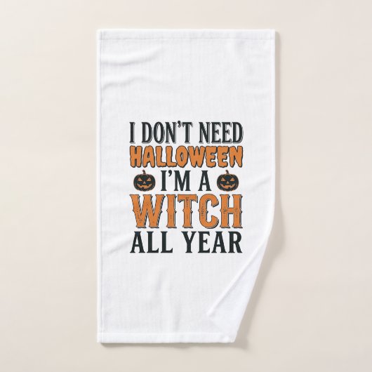 Grappige Heks Jaarrond Halloween Typografie Ontwer Handdoek (Handdoek)