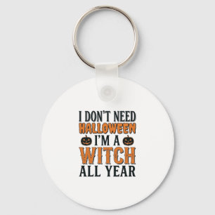 Grappige Heks Jaarrond Halloween Typografie Ontwer Sleutelhanger