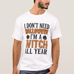 Grappige Heks Jaarrond Halloween Typografie Ontwer T-shirt