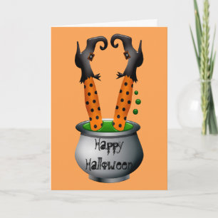 Grappige heks oranje Halloween thema Kaart