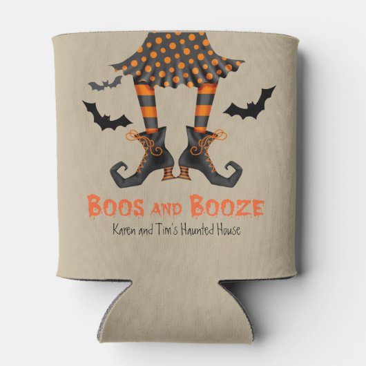 Grappige Heksenlaarzen en Booze Halloween Blikjeskoeler (Achterkant)