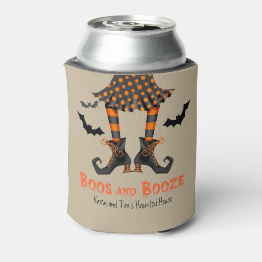 Grappige Heksenlaarzen en Booze Halloween Blikjeskoeler (Blikje Achterkant)