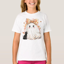 Grappige Herfst Ghost Holding Black Cat Halloween T-shirt