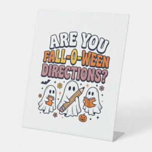 Grappige Herfst Halloween Leraar Geest Richtingen Reclamebord Met Voetstuk
