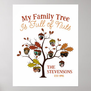 Grappige Herfst Photo Family Tree is vol met noten Poster