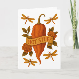 Grappige hete peper - Tattoo stijl Roos libel Kaart