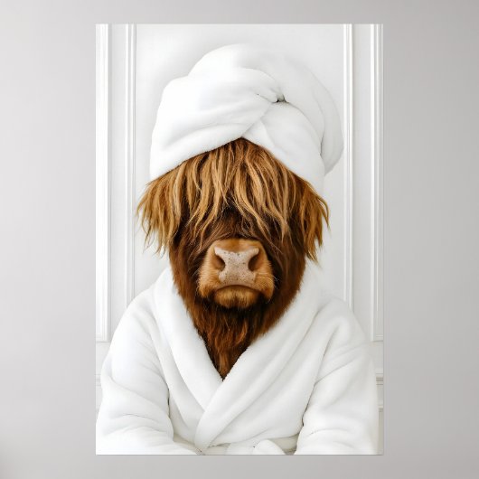 Grappige Highland Cow Badkamerprint, Highland Cow  Poster (Voorkant)