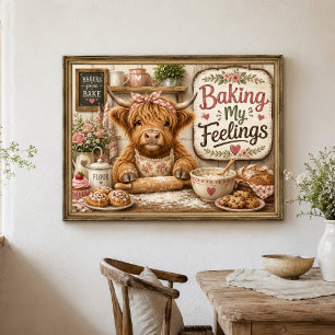 Grappige Highland Cow Farmhouse Bakkerij Keuken Poster