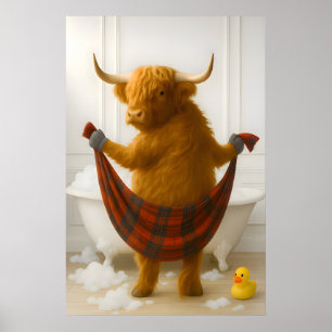 Grappige Highland Koe Badkamer Print, Highland Koe Poster