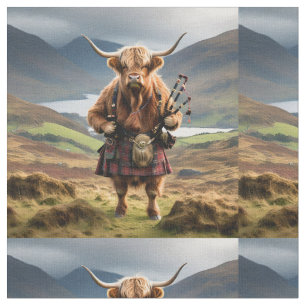 Grappige Highland Koe met doedelzak, Stof