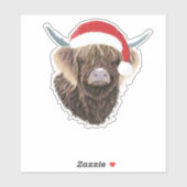 Grappige Highland Koe met een kerstmuts Sticker (Vel)