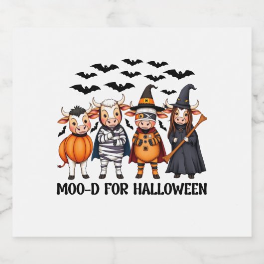 Grappige Highland Koe Moo-d voor Halloween Sparkling Wijnetiket (Enkel label)