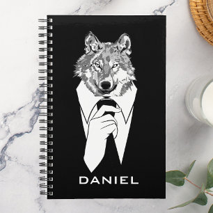 Grappige Hipsterwolf met Zwart Tuxedo Persoonlijk Planner