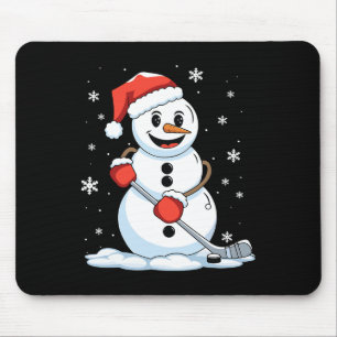 Grappige Hockey Sneeuwman Kerstmis Hockey Speler K Muismat