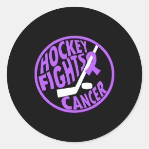 Grappige Hockey Strijdt Tegen Kanker Paarse Lint C Ronde Sticker