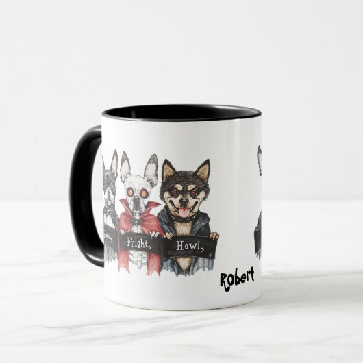 Grappige Hocus Fright Howl Halloween Hond Mok (Voorkant links)