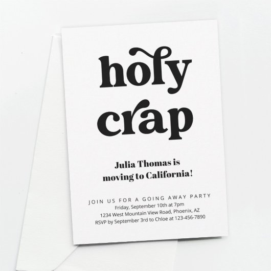 Grappige Holy Crap Going Away Party Uitnodiging