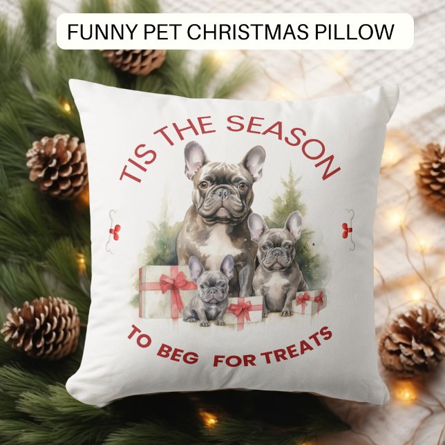 Grappige hond bedelen voor kersttraktaties kussen (Creator heeft geüpload)