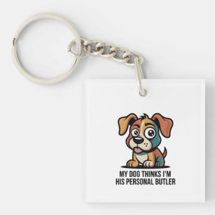 Grappige Hond Butler Cartoon Citaat Sleutelhanger