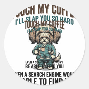 Grappige Hond Coffee Waarschuwing Vintage Gravure Ronde Sticker