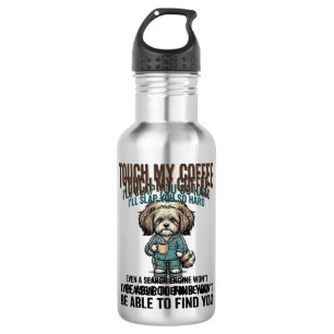 Grappige Hond Coffee Waarschuwing Vintage Gravure Waterfles