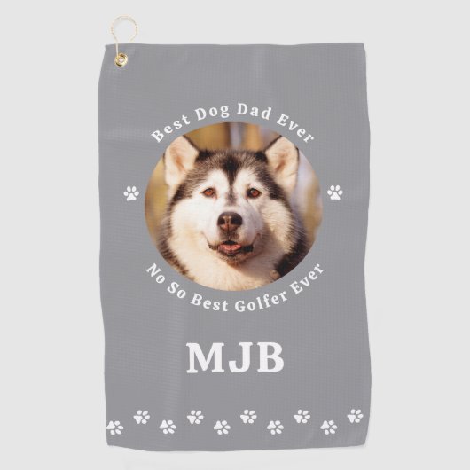 Grappige HOND DAD Custom Photo Golfer Monogram Golfhanddoek (Voorkant)