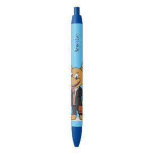 Grappige hond die cartoon pak draagt zwarte inkt pen