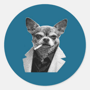 Grappige Hond die Sigaret Rookt Chihuahua Meme Hum Ronde Sticker