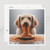 Grappige hond diner uitnodiging, hond verjaardag kaart (Voorkant / Achterkant)