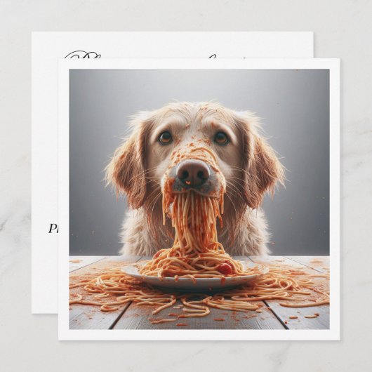 Grappige hond diner uitnodiging, hond verjaardag kaart (Voorkant / Achterkant)