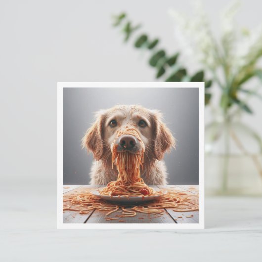 Grappige hond diner uitnodiging, hond verjaardag kaart (Staand voorkant)