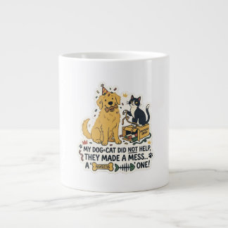 Grappige Hond en Kat Rommelige Cute Huisdier Illus Extra Grote Beker