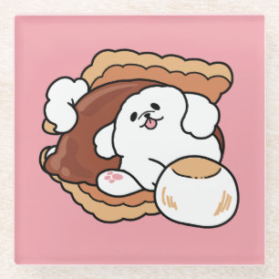Grappige Hond en S'more Design – Kawaii Huisdierli Glazen Onderzetter
