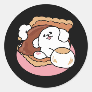 Grappige hond en S'more-ontwerp – Kawaii huisdierl Ronde Sticker