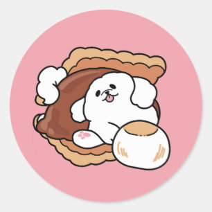 Grappige hond en S'more-ontwerp – Kawaii huisdierl Ronde Sticker