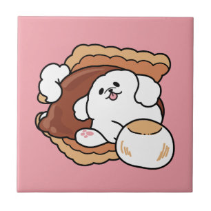 Grappige hond en S'more-ontwerp – Kawaii huisdierl Tegeltje